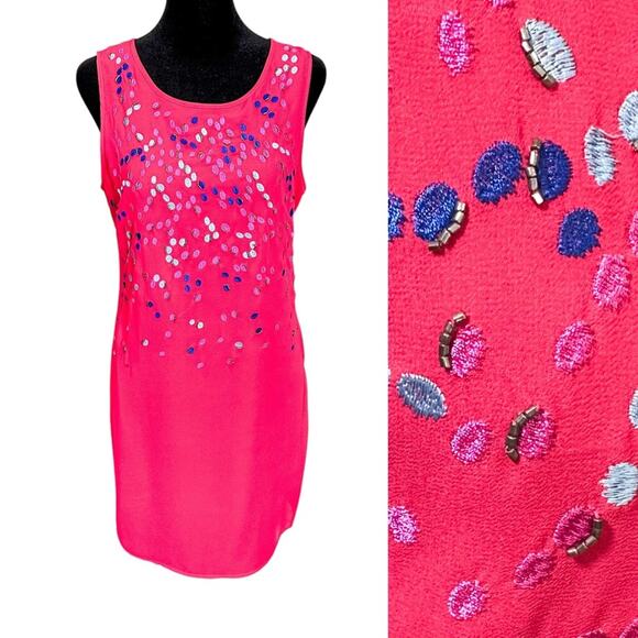 Badgley Mischka Pink Embellished Shift Dress | Embroidered Spring Summer Size 6 - Picture 1 of 11